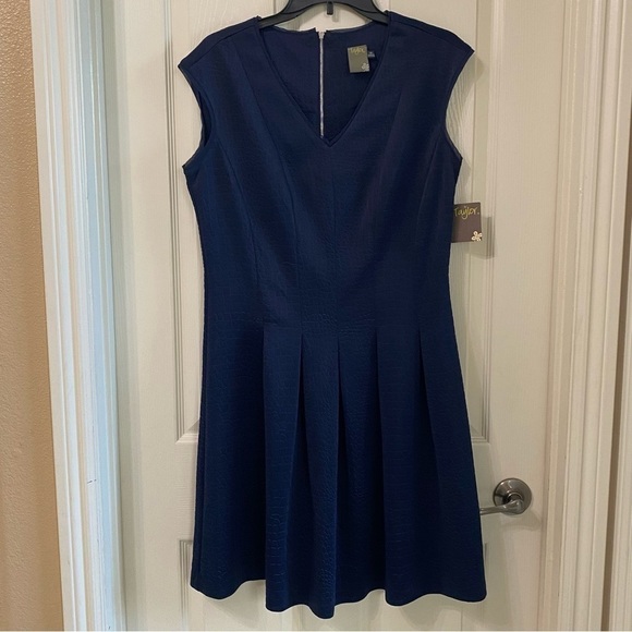 Taylor Fit and Flare Navy Textured Mini Dress Womens Size 14 - Picture 1 of 12